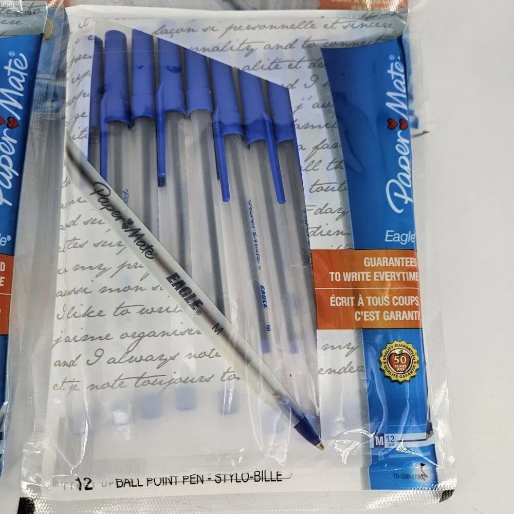Paper Mate Eagle Ball Point Pens Blue Ink Stick 1.2mm Medium 12 Ct Capped Lot 4 - Picture 2 of 9